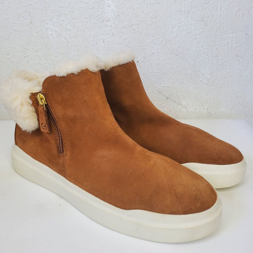 Cole Haan Grand Wateproof Brown Suede Ankle Boot Faux Fur Trim Side Zip 10.5 B - Picture 12 of 12